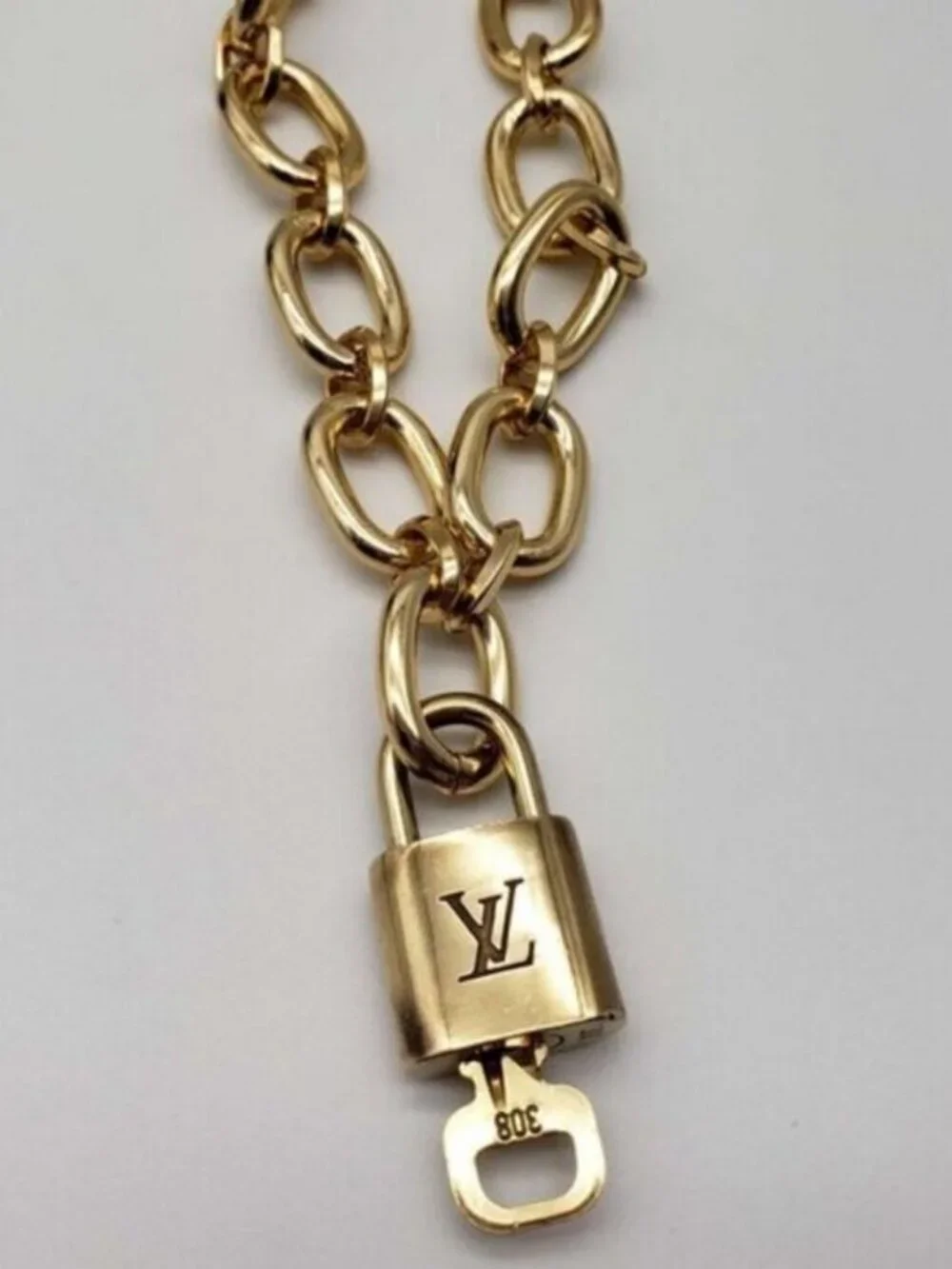 Gold-Plated Necklace with Authentic Louis Vuitton Padlock